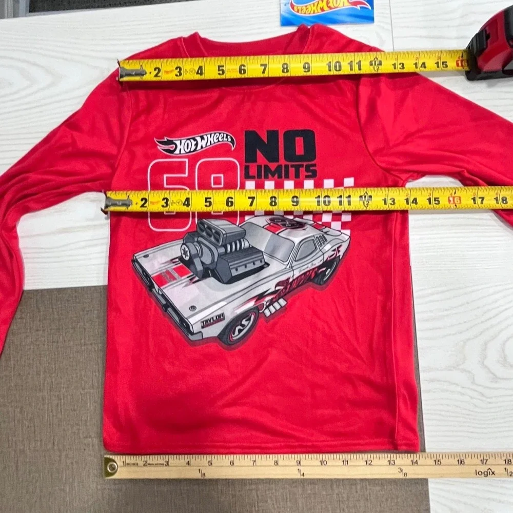 Hot Wheels Pajama Set Boys Size 8 Red Gray Long Sleeve Shirt Shorts 2pc NEW